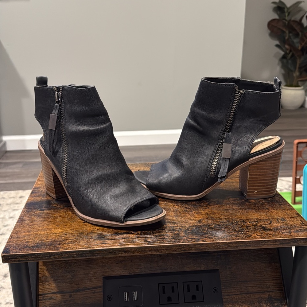Black Peep-Toe Ankle Boots